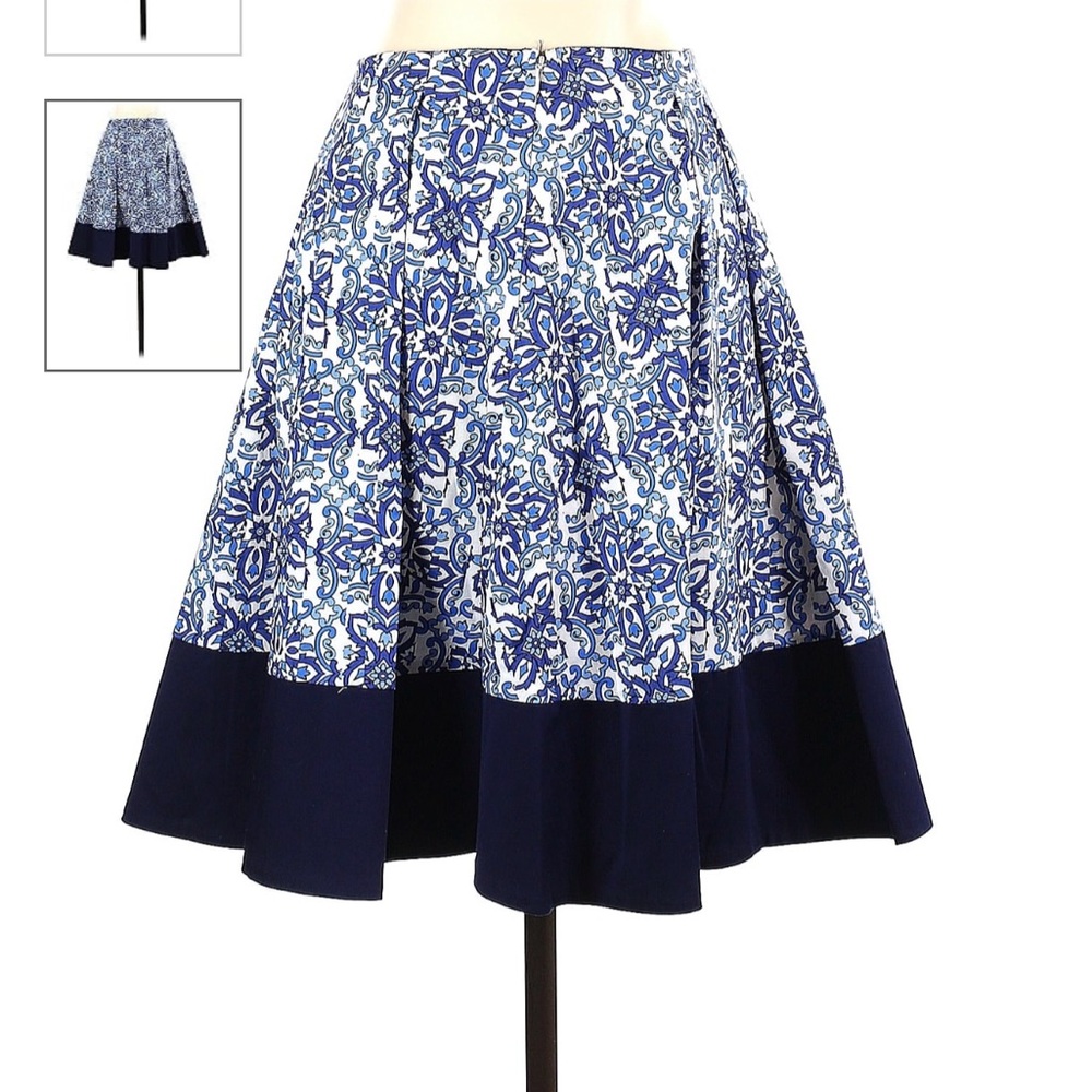 MILLY BLUE AND WHITE PRINT CIRCLE SKIRT WITH BOLD DOLID BORDER BAND  MEDIUM